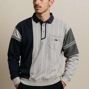 90s Colorblock Polo Sweatshirt- Greenline International L